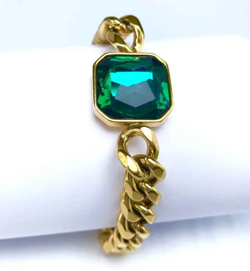 Bracelet femme gros zircon vert