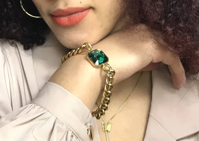 Chaîne Gourmette zircon vert